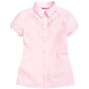 Школьная блуза Pelican, полуприлегающий силуэт, на пуговицах, короткий рукав, без карманов, размер 10, розовый