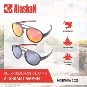 Солнцезащитные очки Alaskan, круглые, оправа: пластик, поляризационные, черный