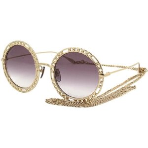 Солнцезащитные очки GUCCI, круглые, оправа: металл, градиентные, для женщин, золотой