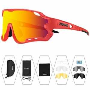 Солнцезащитные очки Kapvoe, спортивные, сменные линзы, поляризационные, красный