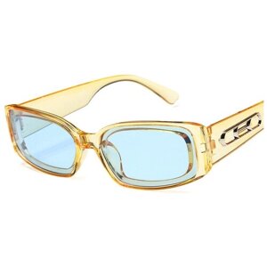 Солнцезащитные очки S00065, прямоугольные, оправа: пластик, с защитой от УФ, поляризационные, зеркальные, бежевый