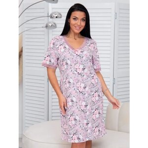 Сорочка Iren Style средней длины, короткий рукав, размер 52, розовый, серый
