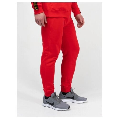 Спортивные штаны Великоросс красного цвета с манжетами, без лампасов (2XL/54)