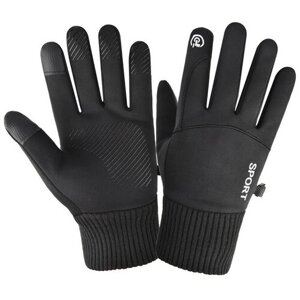 Зимние теплые флисовые перчатки Grand Price для сенсорного экрана, черные с белым