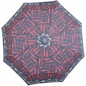 Зонт автомат, 3 сложения, купол 116 см., 8 спиц, для женщин, черный, красный