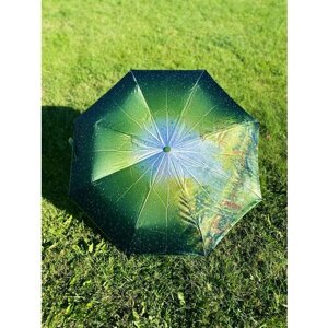 Зонт GALAXY, полуавтомат, складной, женский, осенний город, арт. BF3033, зеленый