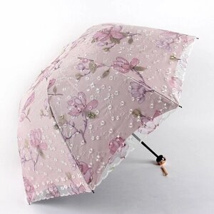 Зонт механика, 3 сложения, купол 89 см., 8 спиц, чехол в комплекте, для женщин, розовый, белый