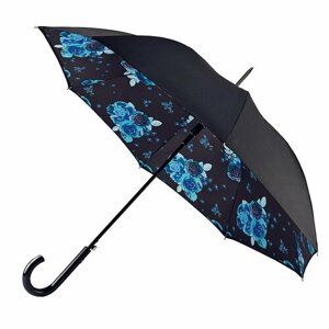 Зонт-трость FULTON, автомат, купол 94 см., 8 спиц, для женщин, черный, синий
