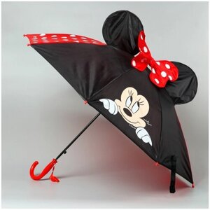 Зонт-трость механика, купол 70 см., мини-зонт, для девочек, черный, красный