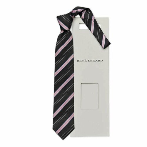 Галстук Rene Lezard, натуральный шелк, в полоску, для мужчин, розовый, черный