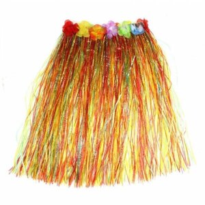 Гавайская юбка разноцветная с цветочками, 40 см