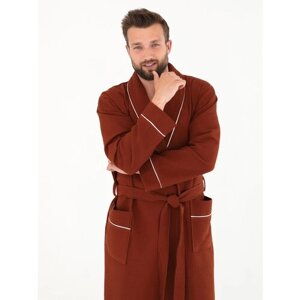 Халат Everliness, длинный рукав, пояс/ремень, карманы, банный халат, размер 56, коричневый