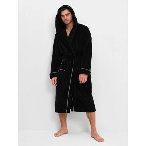 Халат Luisa Moretti, длинный рукав, банный халат, трикотажная, капюшон, размер M, черный