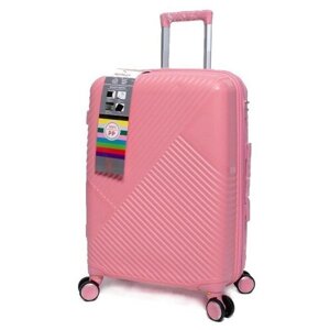 Impreza Light - Большой чемодан розового цвета со съемными колесами и расширением