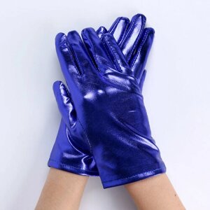 Карнавальнеый аксессуар- перчатки , цвет синий металлик, искусственная кожа, "Страна Карнавалия", материал полиэстер