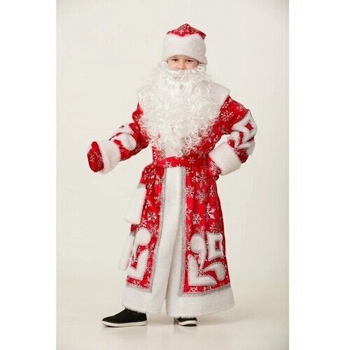 Карнавальный костюм 'Дед Мороз'пальто с узором, шапка, рукавицы, р. 34, рост 134 см