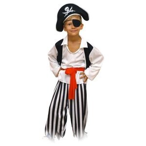 Карнавальный костюм "Пират", 5 предметов: шляпа, повязка, рубашка, пояс, штаны. Рост 122 см