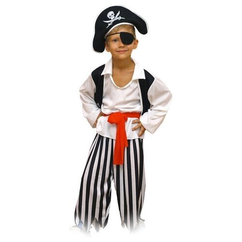 Карнавальный костюм "Пират", шляпа, повязка, рубашка, пояс, штаны, р. 30, рост 122 см 624721