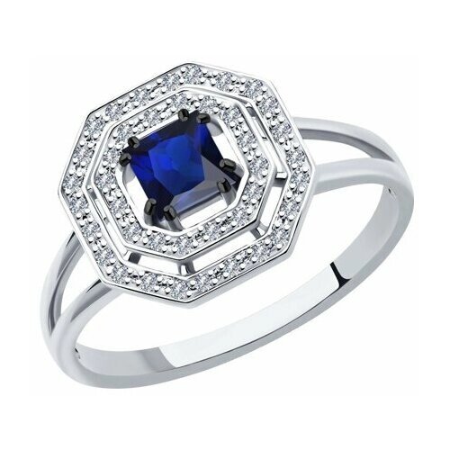 Кольцо Diamant online, белое золото, 585 проба, бриллиант, сапфир, размер 17.5, бесцветный