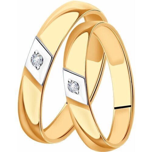 Кольцо обручальное Diamant online, золото, 585 проба, бриллиант, размер 15, бесцветный