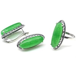 Комплект бижутерии Радуга Камня: колье, серьги, хризопраз, кварц, размер кольца 20, зеленый