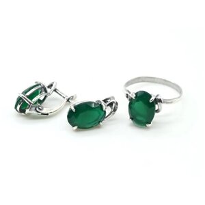 Комплект бижутерии Радуга Камня: серьги, колье, хризопраз, размер кольца 20, зеленый