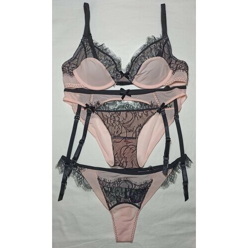 Комплект infinity lingerie, размер 70A/S/XS, розовый, черный, 3 шт.
