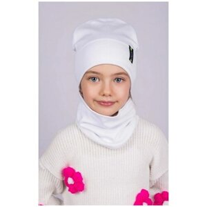 Комплект шапка и снуд для девочки и мальчика, шапка детская бини и снуд, весна и осень, демисезонный из хлопка , размер 47-50, белый