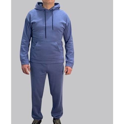 Костюм , худи и брюки, оверсайз, капюшон, карманы, размер XL (50-52), синий