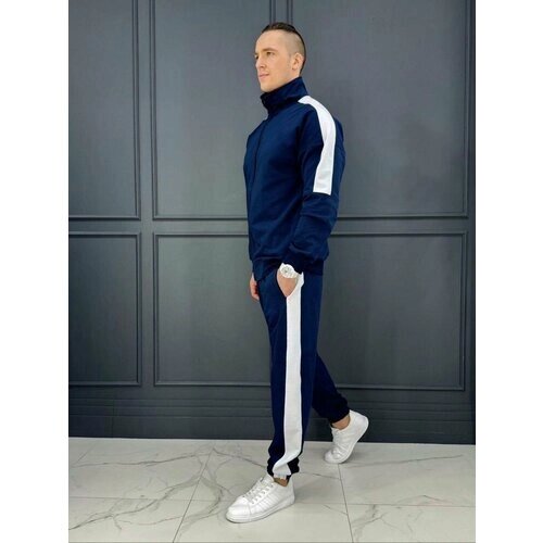 Костюм Jools Fashion летний спортивный с олимпийкой и джоггерами, размер 54, синий, белый
