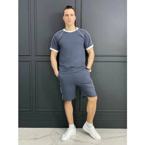 Костюм Jools Fashion летний спортивный с шортами для занятия спортом, размер 52, серый