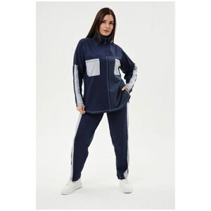Костюм Натали, олимпийка и брюки, повседневный стиль, прямой силуэт, карманы, размер 58, синий