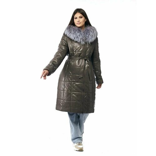 Кожаная куртка Prima Woman, размер 56, бежевый