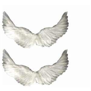 Крылья ангела белые перьевые карнавальные большие 60х35см, на Хэллоуин и Новый год (2 пары в наборе)