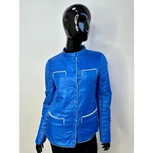 Куртка демисезонная, средней длины, силуэт прямой, без капюшона, размер 42, синий