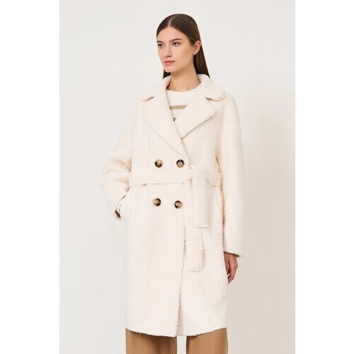 Пальто Baon, искусственный мех, удлиненное, силуэт полуприлегающий, карманы, пояс/ремень, размер L, бежевый, белый