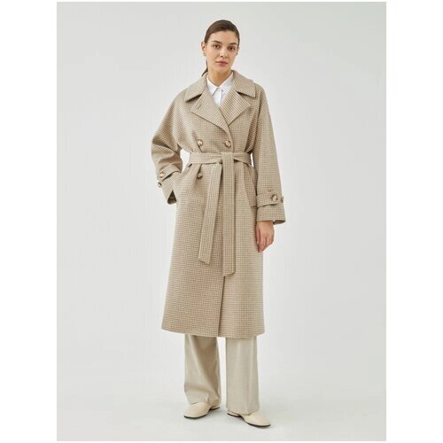 Пальто-халат Pompa демисезонное, шерсть, силуэт прямой, удлиненное, размер 46/170, мультиколор