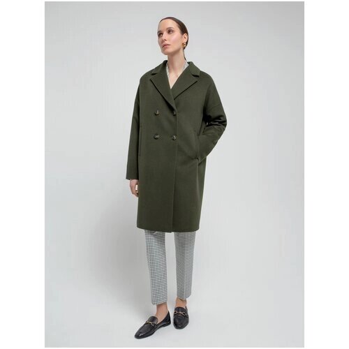 Пальто-кокон Pompa демисезонное, шерсть, силуэт прямой, средней длины, размер 46/170, зеленый
