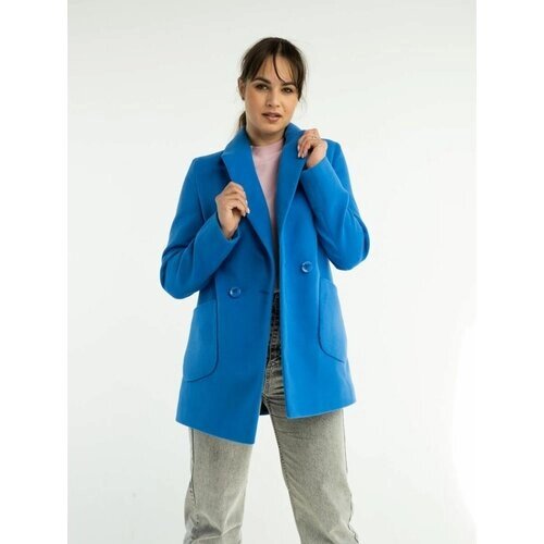 Пальто-пиджак ДЮТО демисезонное, шерсть, силуэт прямой, укороченное, размер 46, голубой