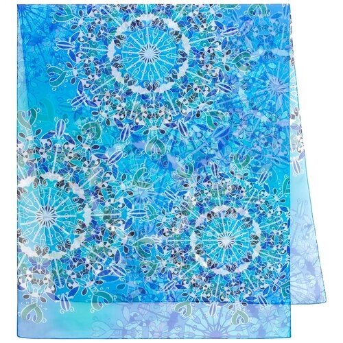 Павловопосадские платки/ Шелковый (шифон) шарф палантин,10883, вид 13, голубой