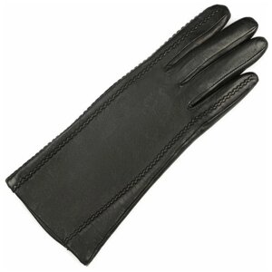Перчатки женские кожаные на шелковой подкладке ESTEGLA, размер 7.5, чёрные.