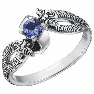 Перстень Серебряное кольцо 925 пробы Молитва Киккской Бм с Танзанитом, серебро, 925 проба, оксидирование, танзанит, размер 18, голубой, серебряный