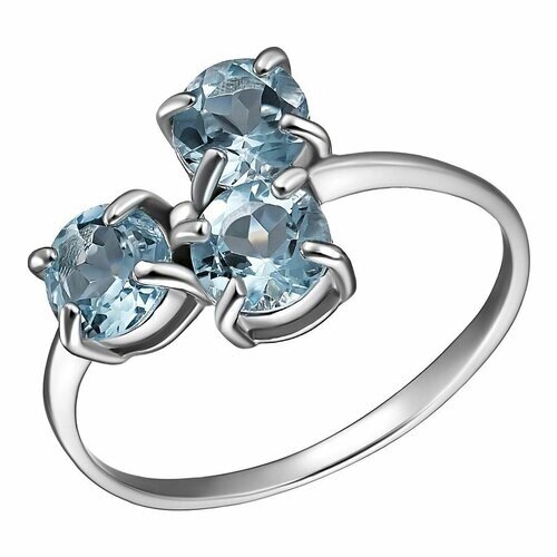 Перстень Серебряное кольцо 925 пробы с Топазами, серебро, 925 проба, родирование, топаз, размер 18, голубой, серебряный