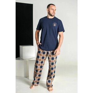 Пижама , футболка, брюки, размер 58, синий