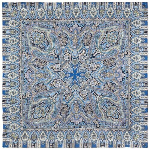 Платок Павловопосадская платочная мануфактура,135х135 см, бежевый, синий