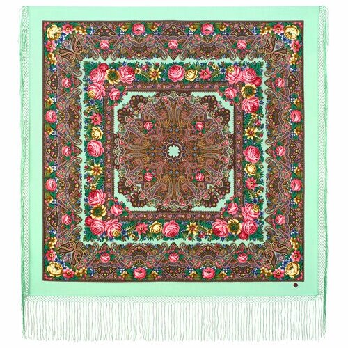 Платок Павловопосадская платочная мануфактура,148х148 см, розовый, зеленый