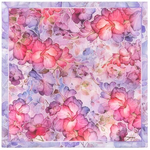 Платок Павловопосадская платочная мануфактура,65х65 см, розовый, фиолетовый