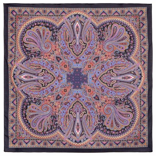 Платок Павловопосадская платочная мануфактура,70х70 см, оранжевый, фиолетовый