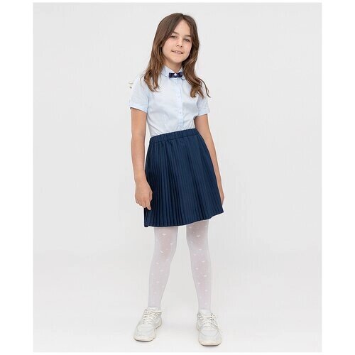 Школьная юбка Button Blue, плиссированная, с поясом на резинке, размер 134, синий