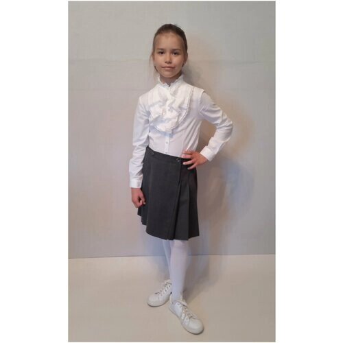 Школьная юбка с запахом РУСЬ, размер 140-36, серый